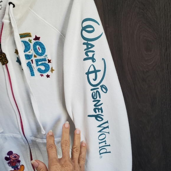 Like New Walt Disney World 2015 Mickey & Pals Jacket Zip White Hoodie Size XL - Picture 6 of 12